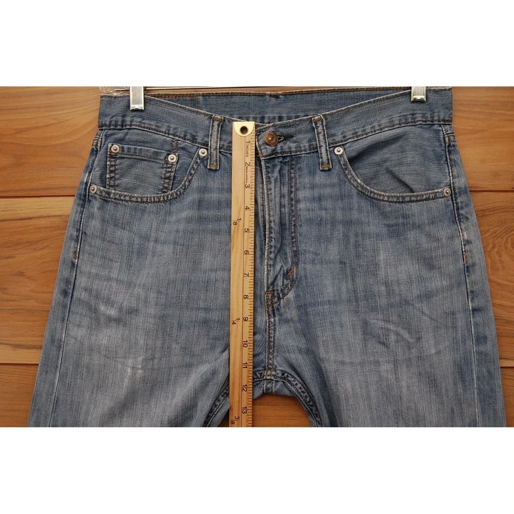 Levis 505 Jeans Mens 33x32 Light Blue Straight Leg Distressed Zip Fly 00505-0235